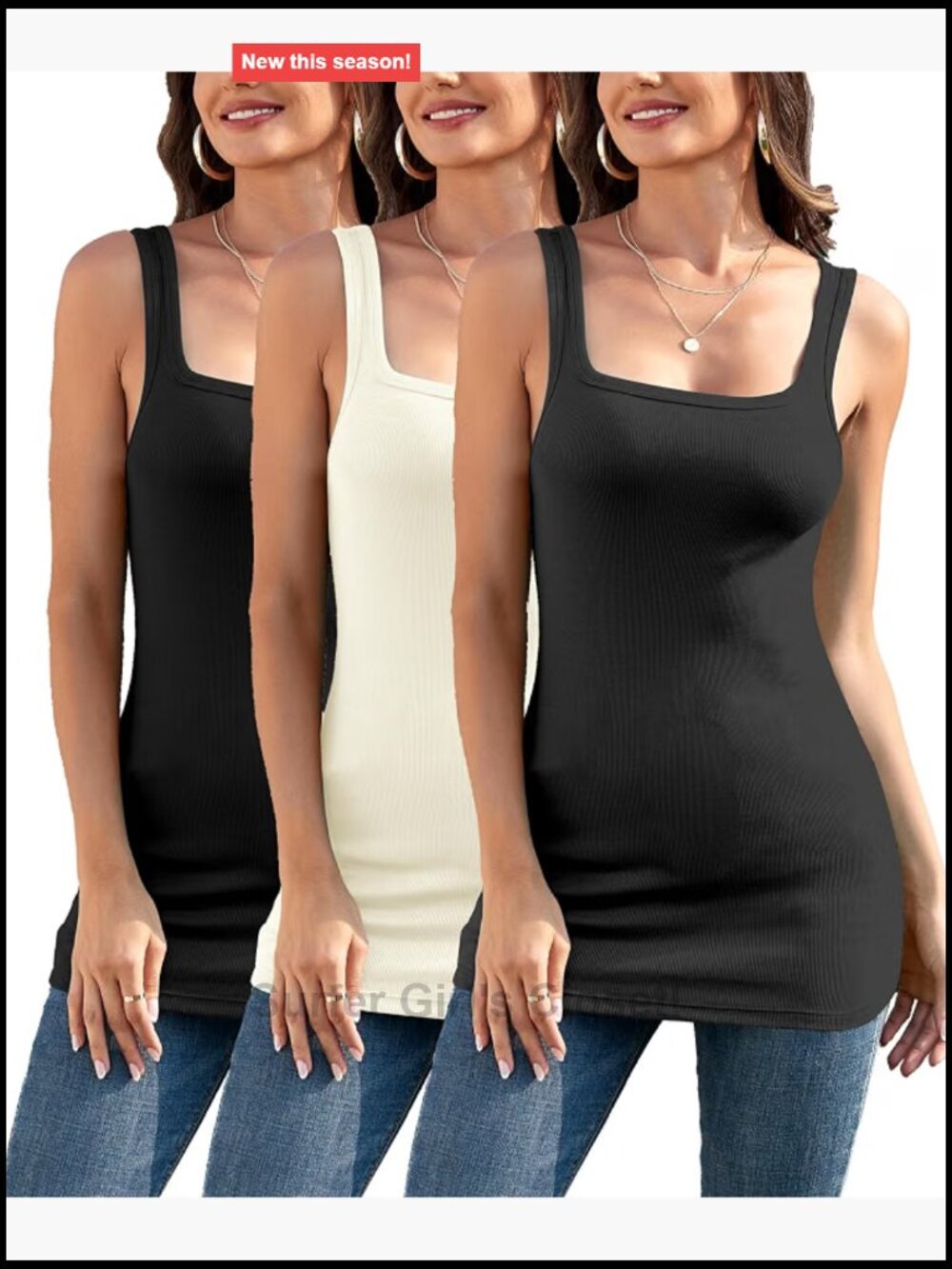 Ribbed Knit Square Neck Long Tank Top Sleeveless Cotton Modal Stretch
